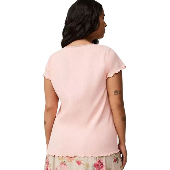 TORRID Plus Size New Pointelle Scoop Neck Lace Trim Impatient Pink Top 2X - Picture 9 of 16